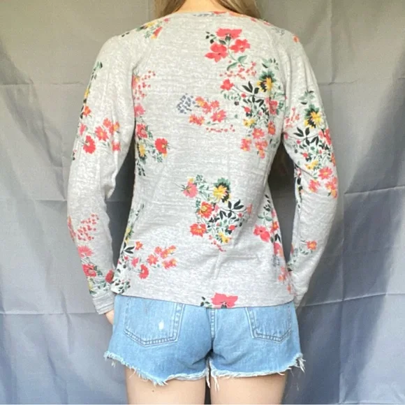 Loft Medium Floral Grey Crewneck Sweater 100% Cotton - Picture 4 of 7